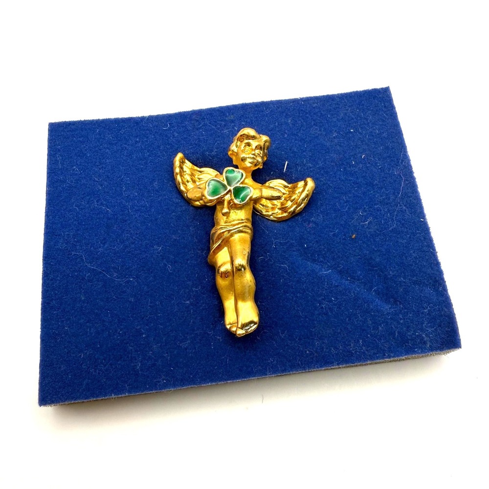 Vintage Avon Shamrock Angel‎ Pin 2005 – Irish Themed Collectible Brooch